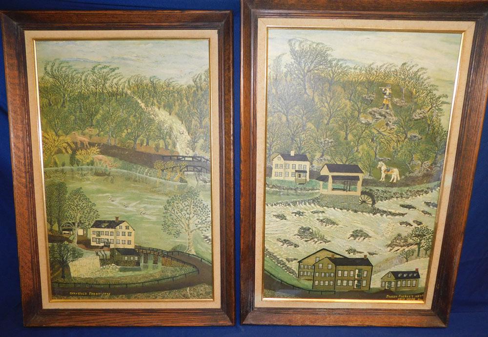 Pair Oak Framed Farm Scene Prints (1 of 6)