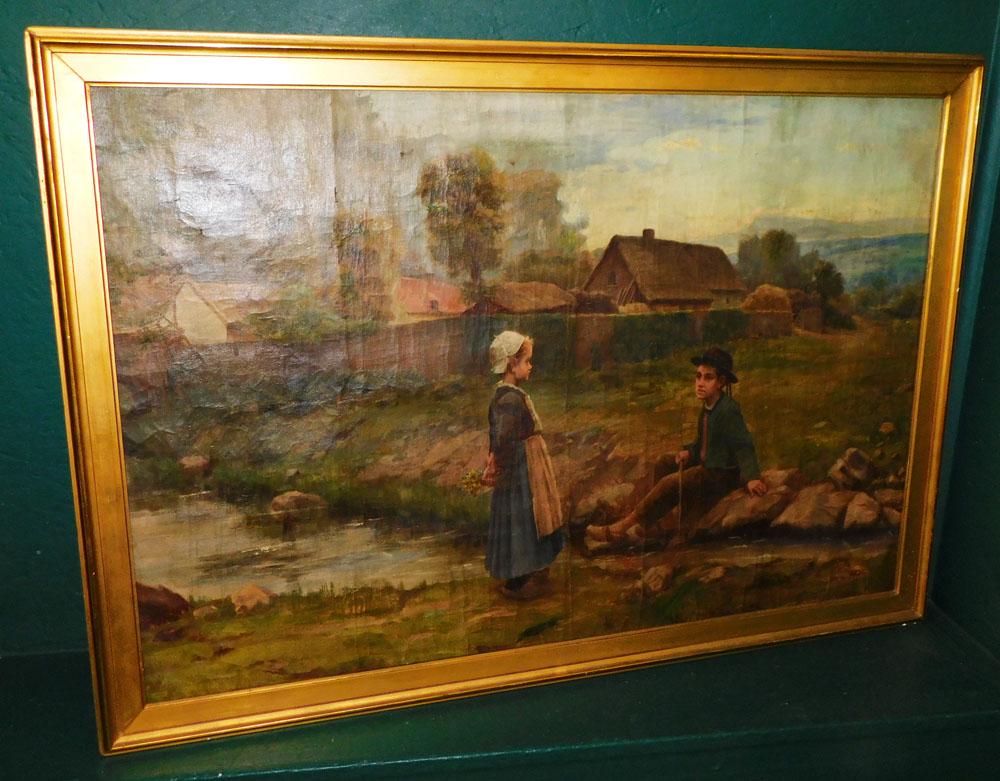 19th C Oil On Canvas Farm Scene (1 of 3)