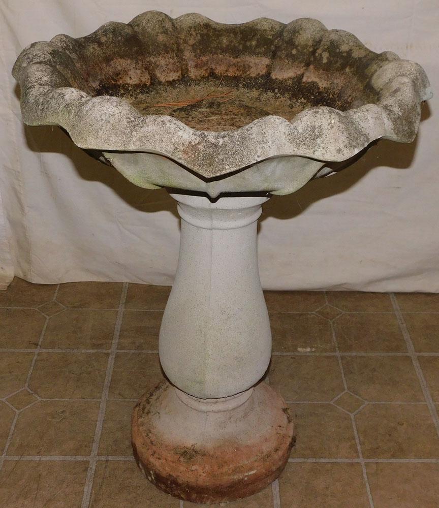 Antique Concrete Two Part Bird Bath (1 of 2)