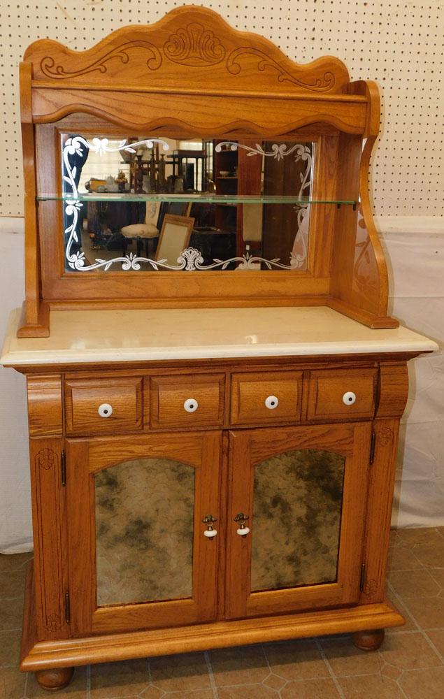 Oak Marble Top Mirrored Back Server (1 of 3)