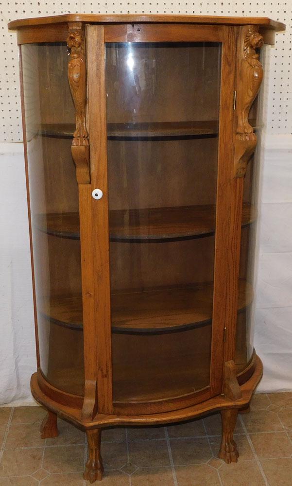 Oak Carved Bow Front China Cabinet W/ Gryphon Detail (1 of 5)