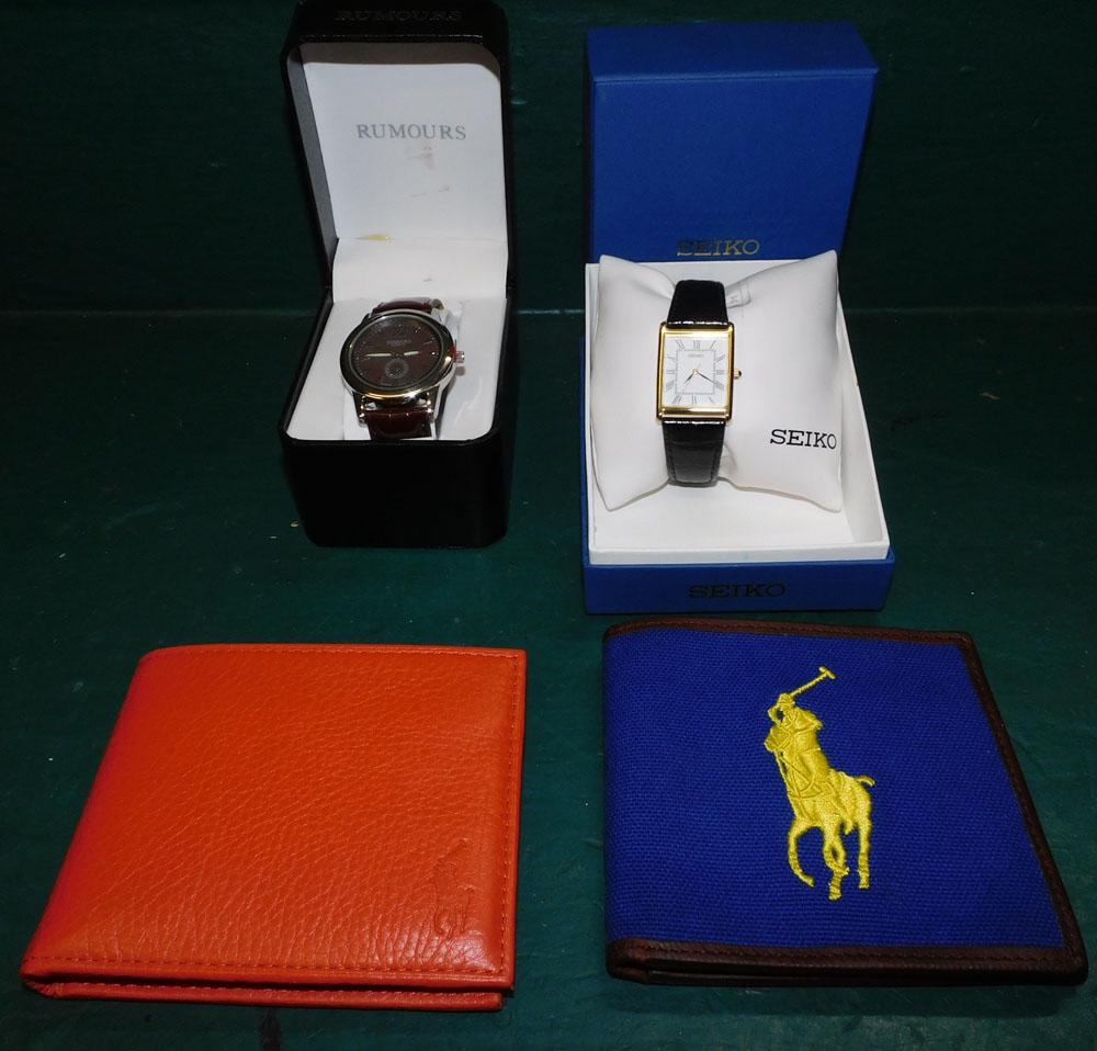 Lot Seiko Watch - Ralph Lauren Wallet: Lot Seiko Watch - Ralph Lauren Wallet. "ALL DESCRIPTIONS AND ANY CONDITION STATEMENT GIVEN BY LANGSTON AUCTION GALLERY ARE STRICTLY OPINIONS AND LANGSTON'S SHALL HAVE NO RESPONSIBILITY FOR ERRORS OR O