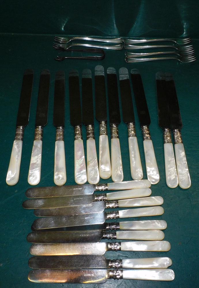 Lot Mother Pearl Handled Knives W/ Sterling Rim (1 of 5)