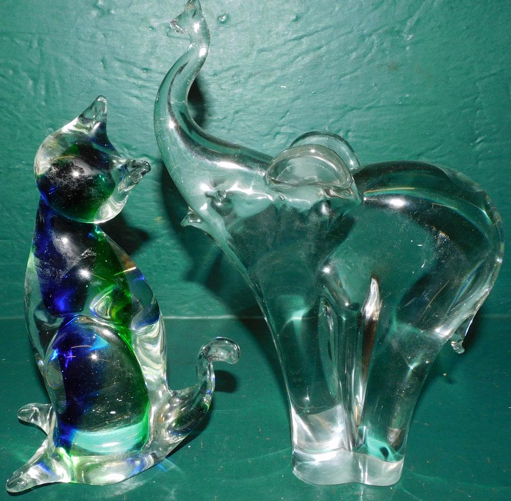 Two Art Glass Items Cat & Elephant (1 of 1)