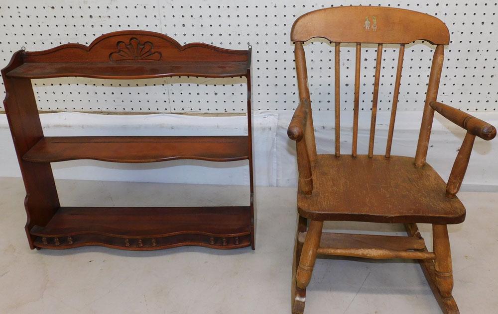 Cherry Wall Shelf & Childs Rocker (1 of 2)