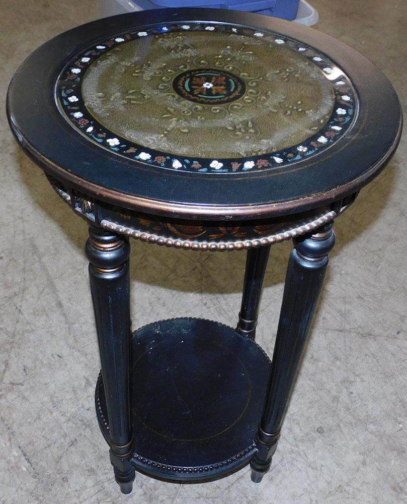 Black Lacquered Reverse Painted Glass Top Stand (1 of 4)