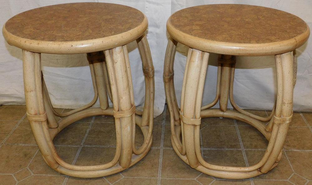 Pair Bleach Rattan Plant Stands (1 of 3)