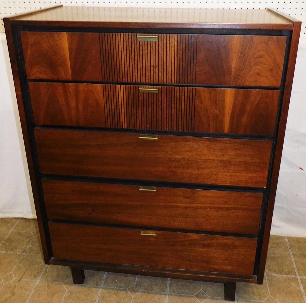 Walnut Mid Century Modern 5 Drawer Chest (1 of 5)
