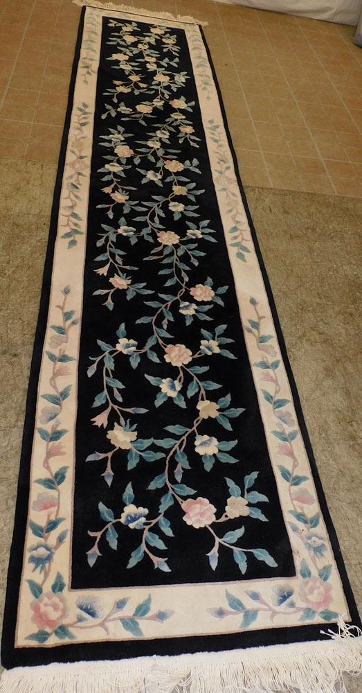 2' 7" X 12' 0" Handmade Chinese Runner: 2' 7" X 12' 0" Handmade Chinese Runner. "ALL DESCRIPTIONS AND ANY CONDITION STATEMENT GIVEN BY LANGSTON AUCTION GALLERY ARE STRICTLY OPINIONS AND LANGSTON'S SHALL HAVE NO RESPONSIBILITY FOR ERRORS OR 