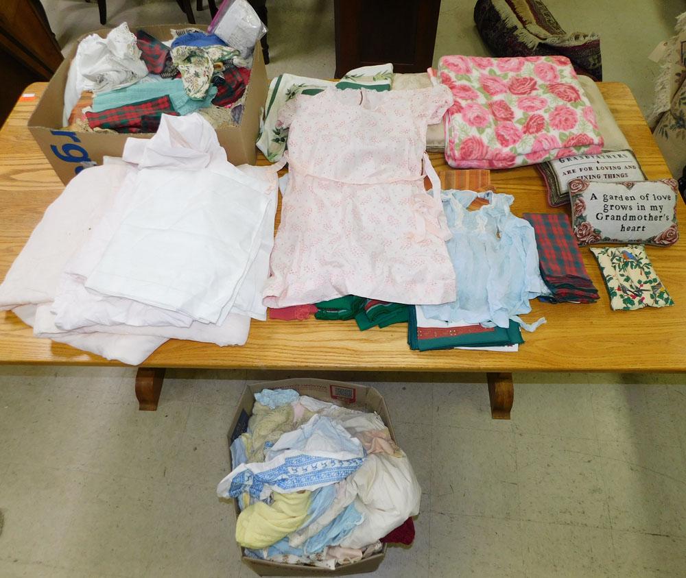 Lot Linens: Lot Linens. "ALL DESCRIPTIONS AND ANY CONDITION STATEMENT GIVEN BY LANGSTON AUCTION GALLERY ARE STRICTLY OPINIONS AND LANGSTON'S SHALL HAVE NO RESPONSIBILITY FOR ERRORS OR OMISSIONS. THE ABSENCE OF A