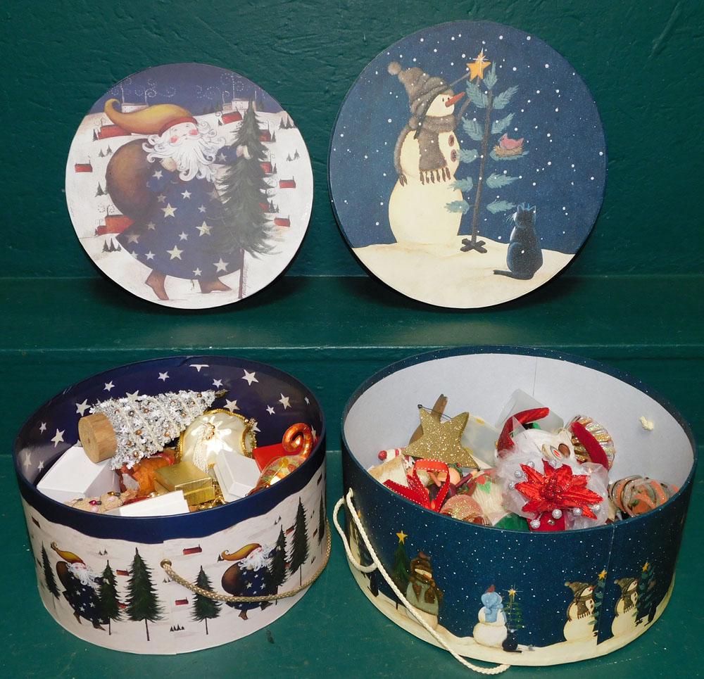 Two Hat Boxes W/ Christmas Ornaments (1 of 5)