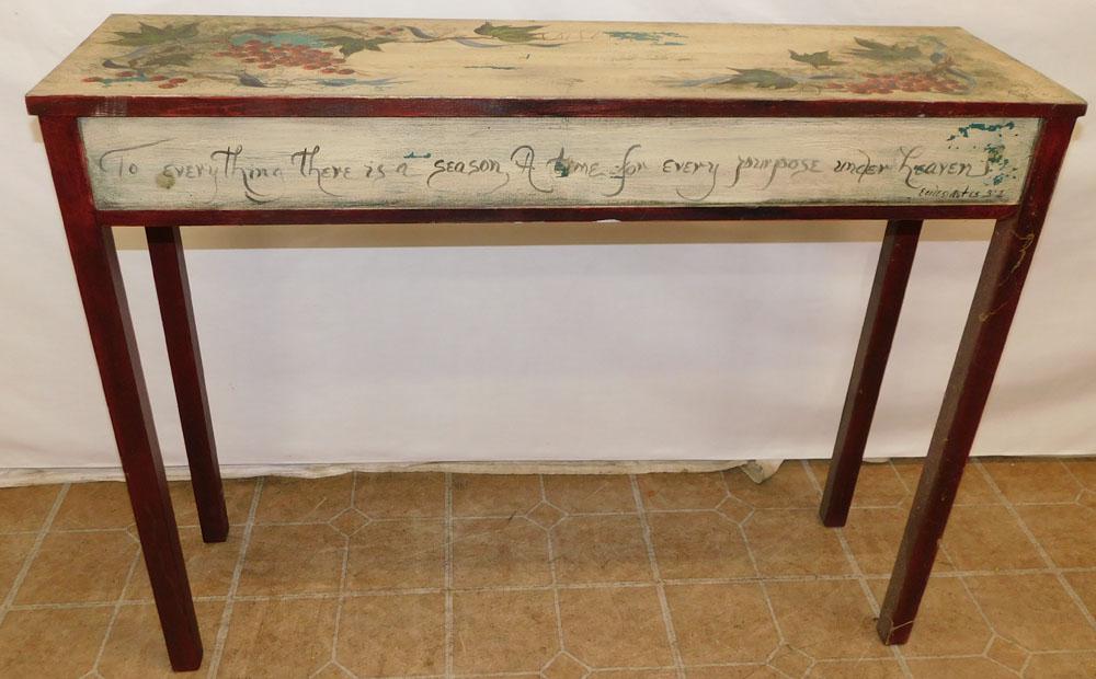 Painted Console Table: Painted Console Table. 40" W 11 1/4" D 30 1/2" H "ALL DESCRIPTIONS AND ANY CONDITION STATEMENT GIVEN BY LANGSTON AUCTION GALLERY ARE STRICTLY OPINIONS AND LANGSTON'S SHALL HAVE NO RESPONSIBILITY FOR E