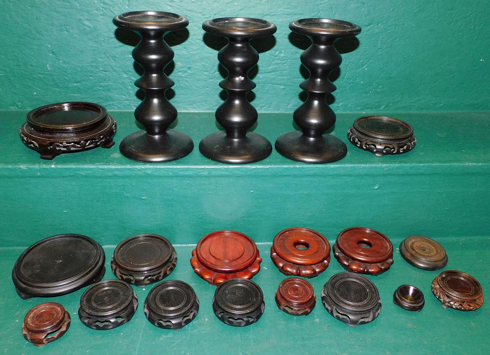 Lot Oriental Stands & Candle Stands: Lot Oriental Stands & Candle Stands. "ALL DESCRIPTIONS AND ANY CONDITION STATEMENT GIVEN BY LANGSTON AUCTION GALLERY ARE STRICTLY OPINIONS AND LANGSTON'S SHALL HAVE NO RESPONSIBILITY FOR ERRORS OR OMI