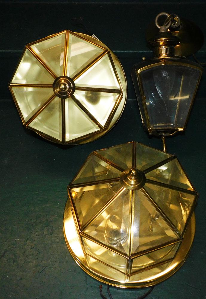 Three Brass & Glass Light Fixtures (1 of 2)