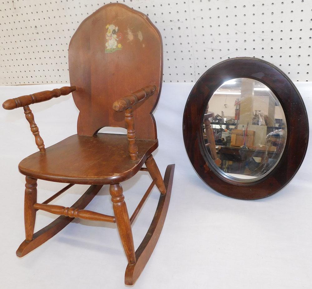 Childs Chair & Pine Framed Mirror (1 of 3)