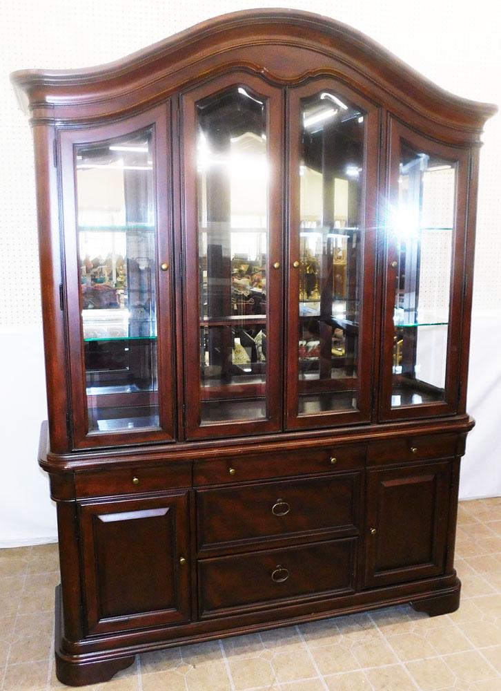 Cherry 2 Part China Cabinet: Cherry 2 Part China Cabinet . 63" W 20" D 86 1/2" H "ALL DESCRIPTIONS AND ANY CONDITION STATEMENT GIVEN BY LANGSTON AUCTION GALLERY ARE STRICTLY OPINIONS AND LANGSTON'S SHALL HAVE NO RESPONSIBILITY FO