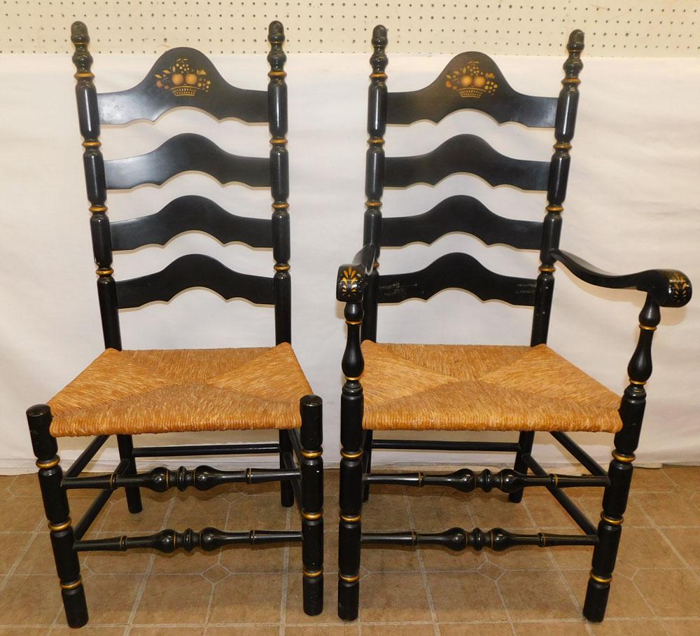 Two Paint Decorated Ladder Back Arm Chairs (1 of 3)