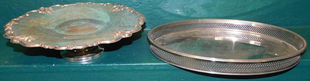Silver Plate Gallery Tray & Cake Stand (1 of 2)