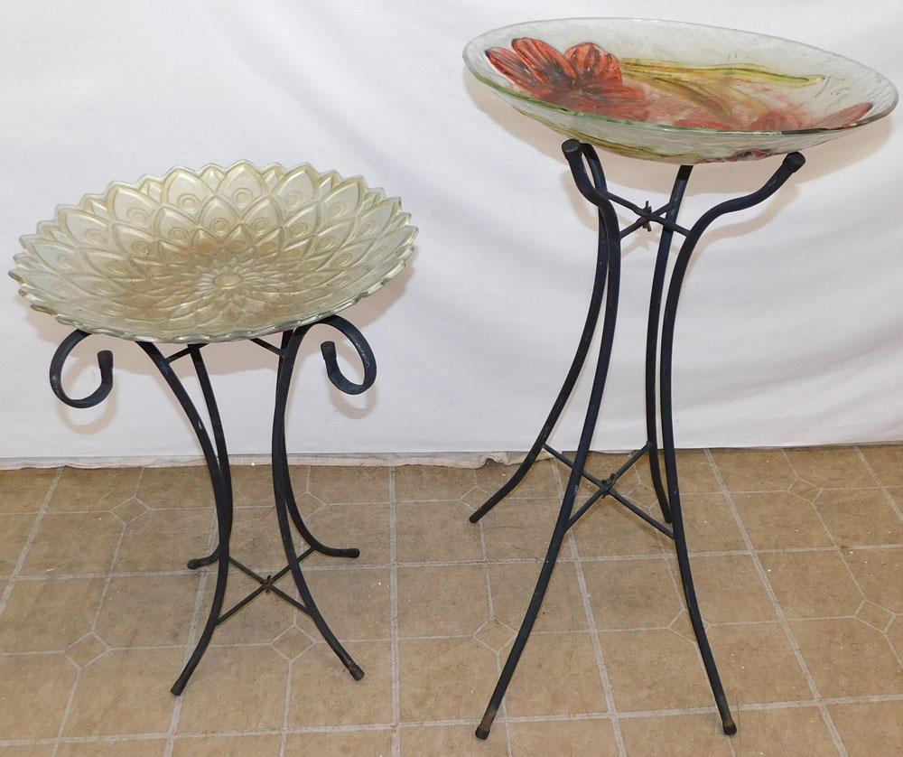 Two Glass Bowl Bird Baths (1 of 2)