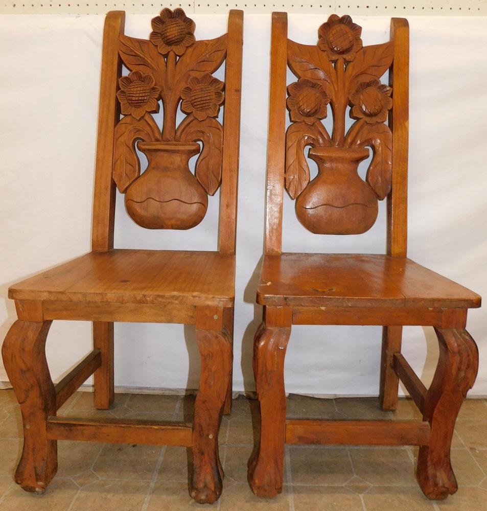 Pair Pine Carved Side Chairs (1 of 5)