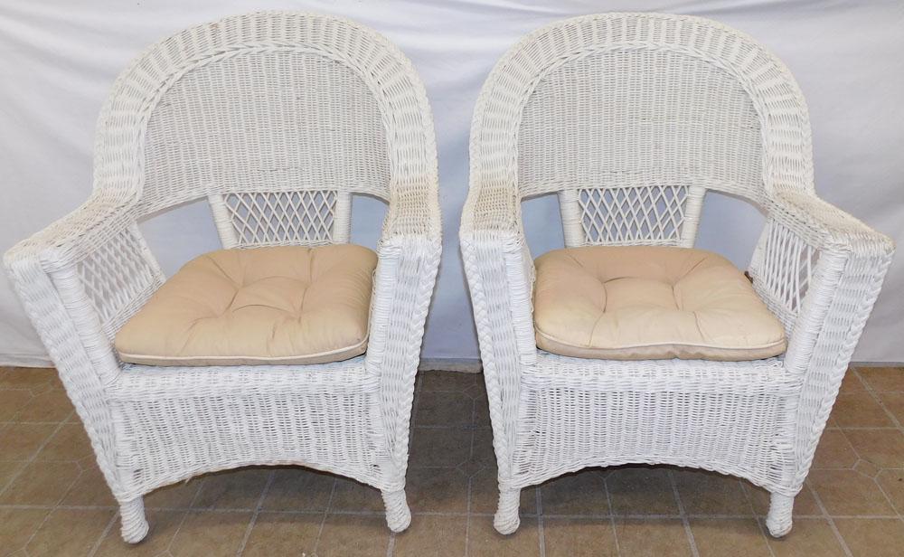 Pair Painted Wicker Arm Chairs (1 of 4)