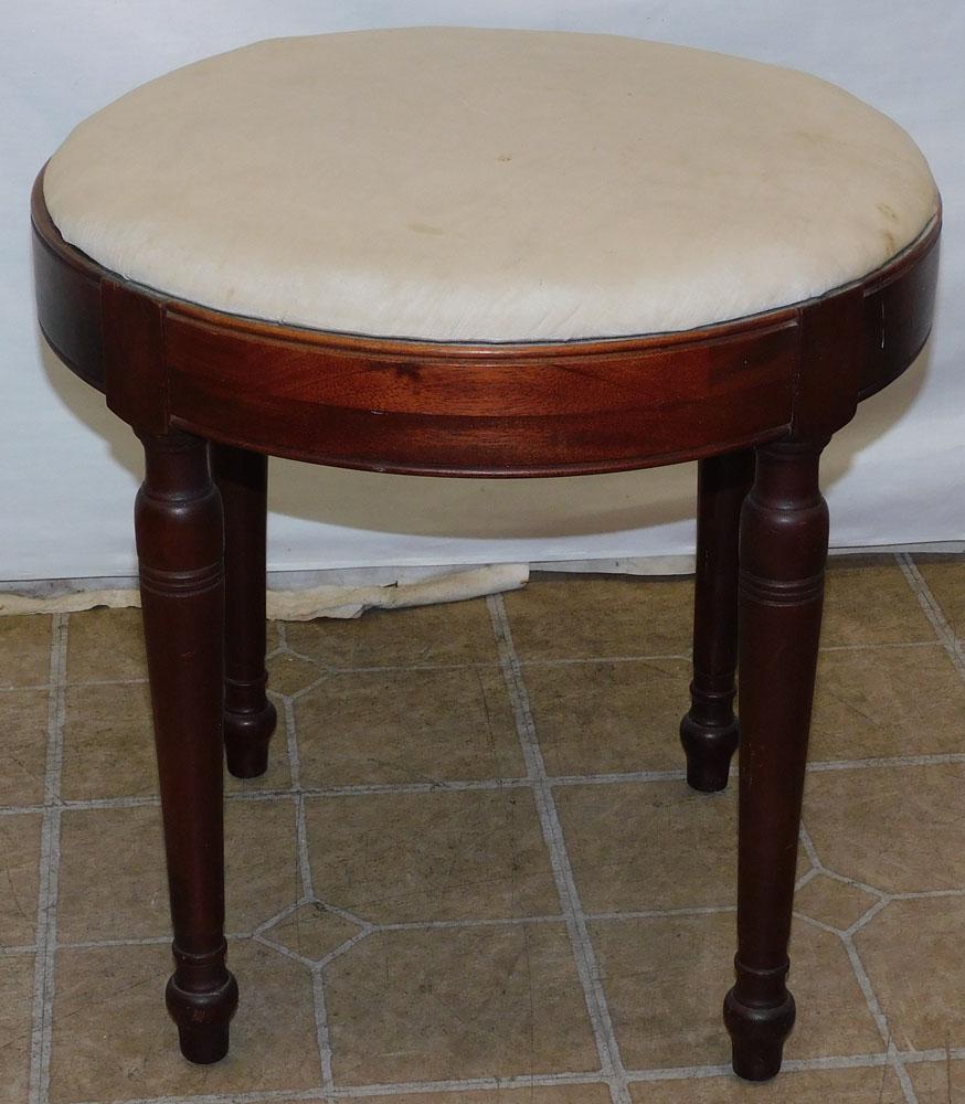 Round Upholstered Top Mahogany Stool (1 of 2)