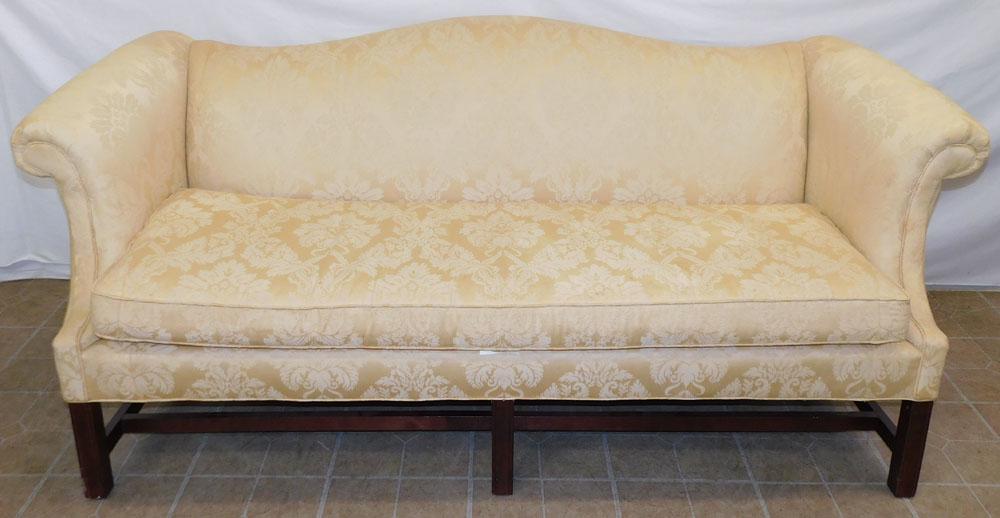 Mahogany Upholstered Camel Back Sofa (1 of 5)