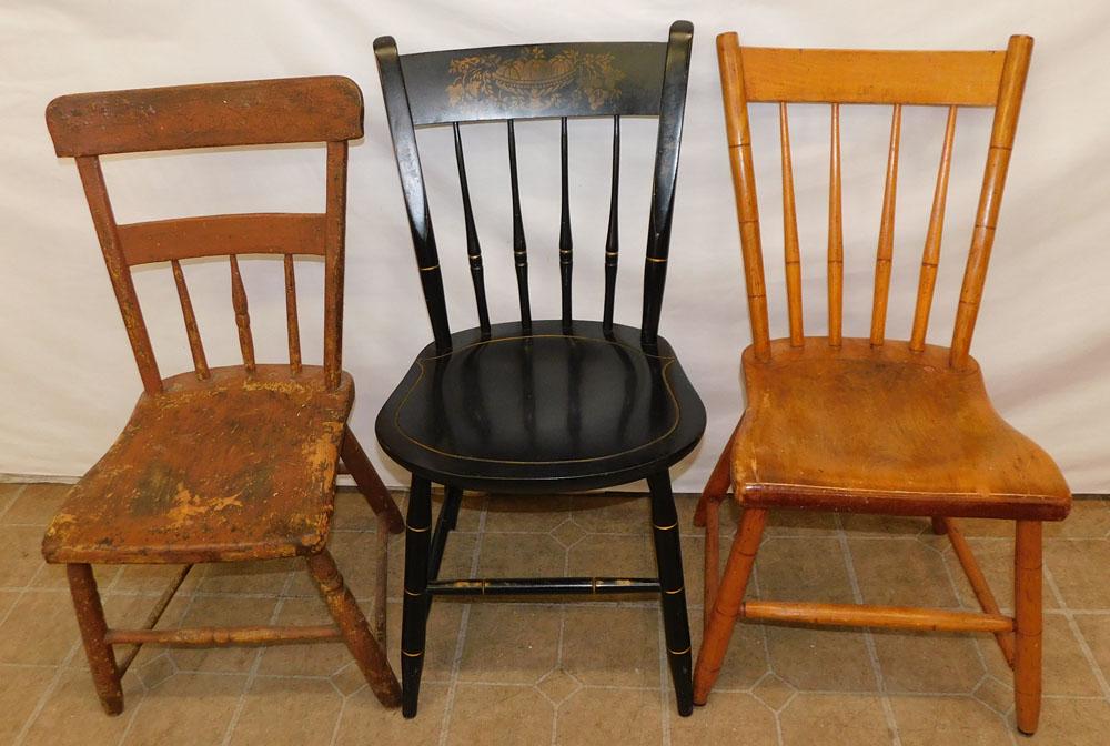 Three Plank Bottom Side Chairs: Three Plank Bottom Side Chairs. Up to 32" H "ALL DESCRIPTIONS AND ANY CONDITION STATEMENT GIVEN BY LANGSTON AUCTION GALLERY ARE STRICTLY OPINIONS AND LANGSTON'S SHALL HAVE NO RESPONSIBILITY FOR ERRORS