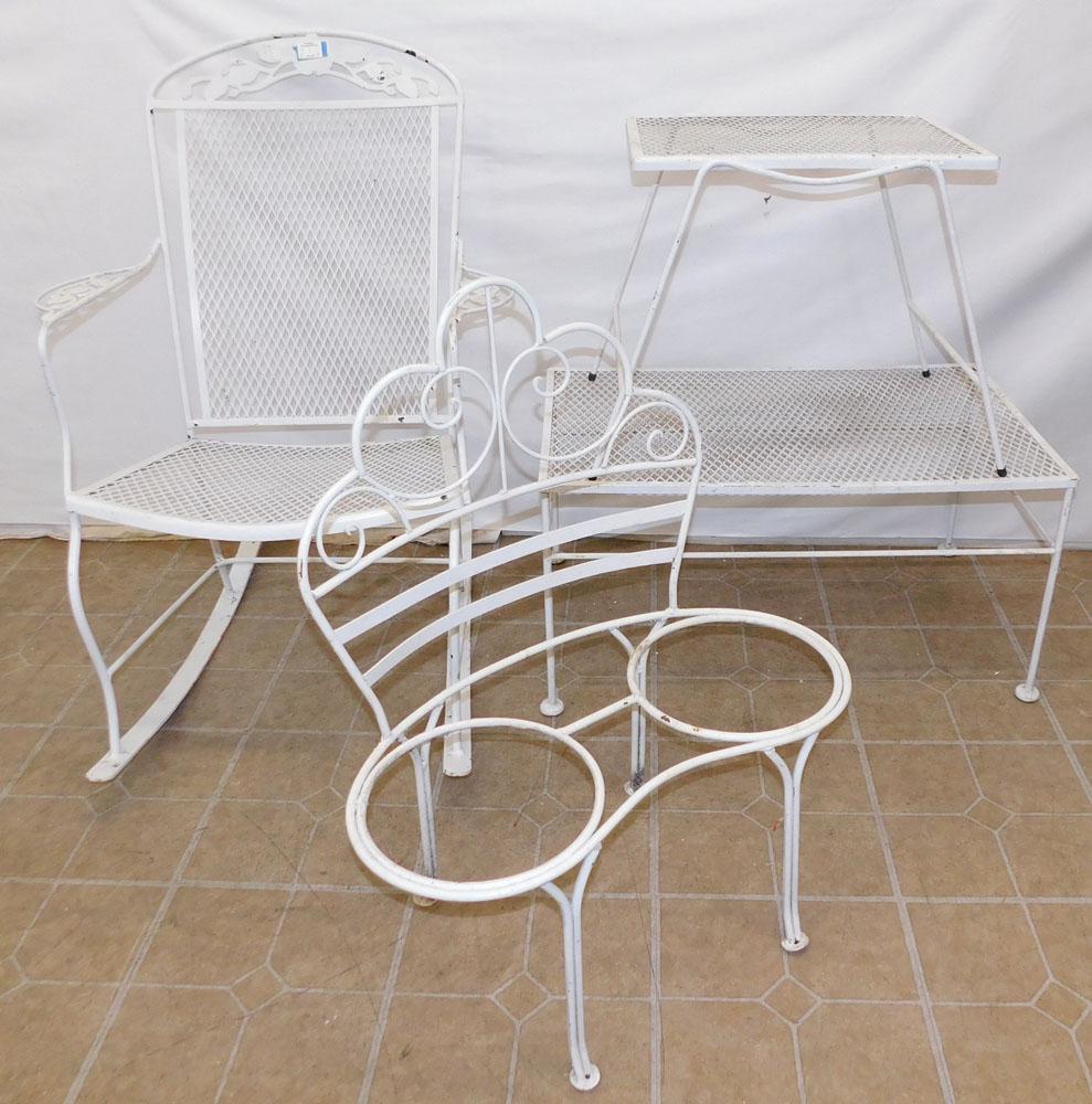 Painted Wrought Iron Rocker - Two Tables & Plant Holder (1 of 3)