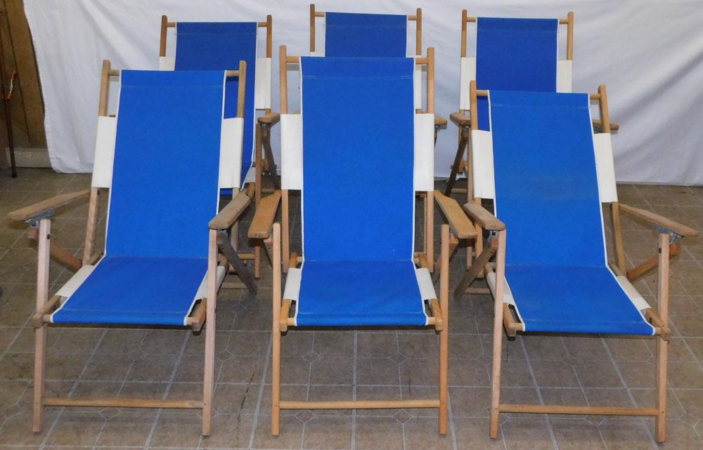 Set 6 Beach Chairs: Set 6 Beach Chairs. 38" H "ALL DESCRIPTIONS AND ANY CONDITION STATEMENT GIVEN BY LANGSTON AUCTION GALLERY ARE STRICTLY OPINIONS AND LANGSTON'S SHALL HAVE NO RESPONSIBILITY FOR ERRORS OR OMISSIONS. THE