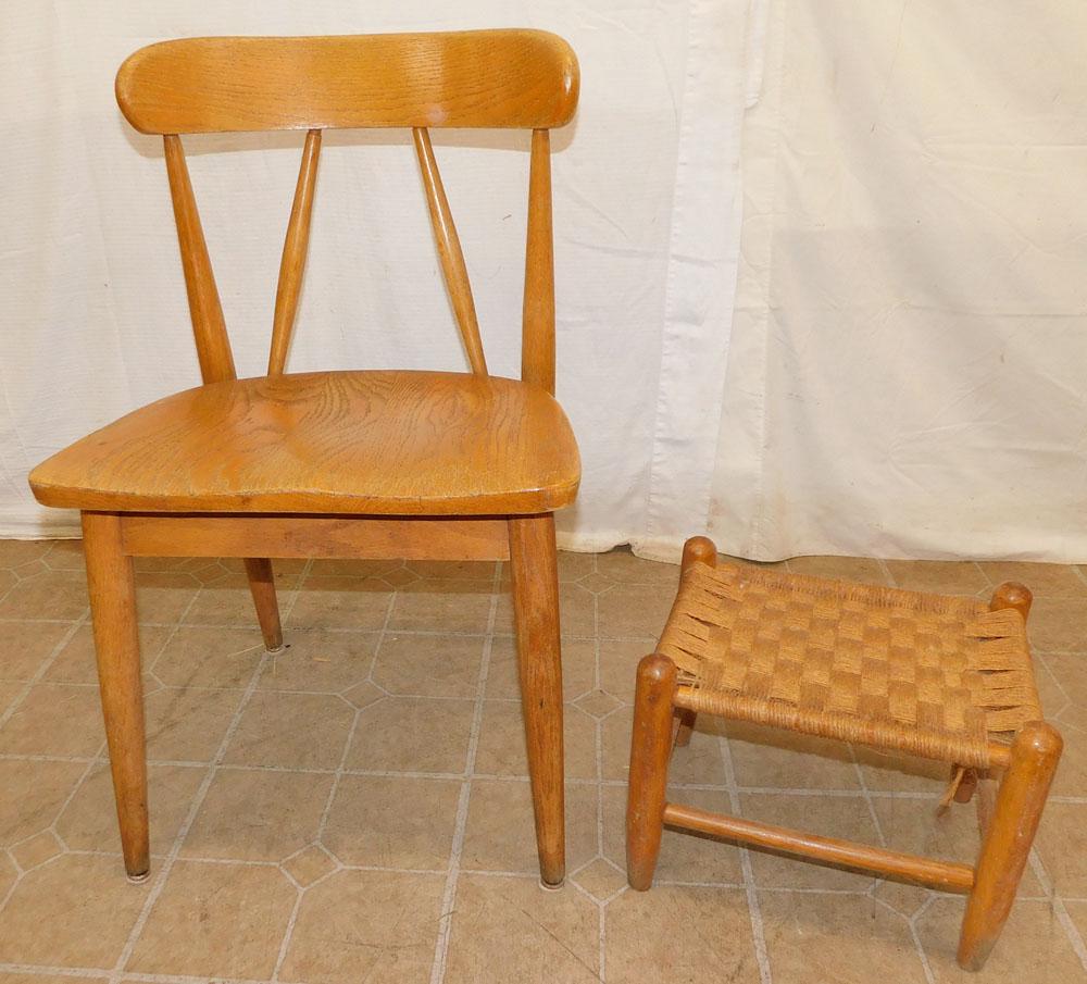 Mid Century Modern Oak Side Chair & Stool (1 of 2)