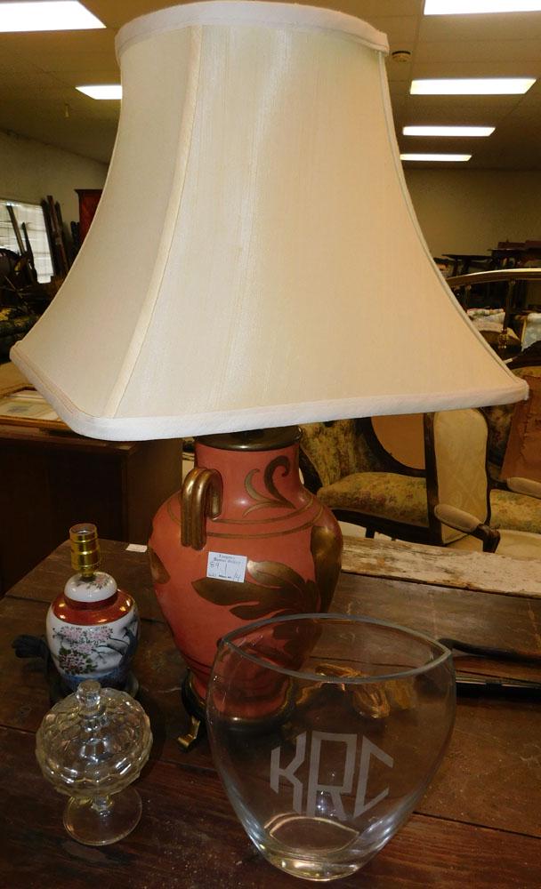 Two Porcelain Lamps - Glass Vase - Covered Dish (1 of 3)