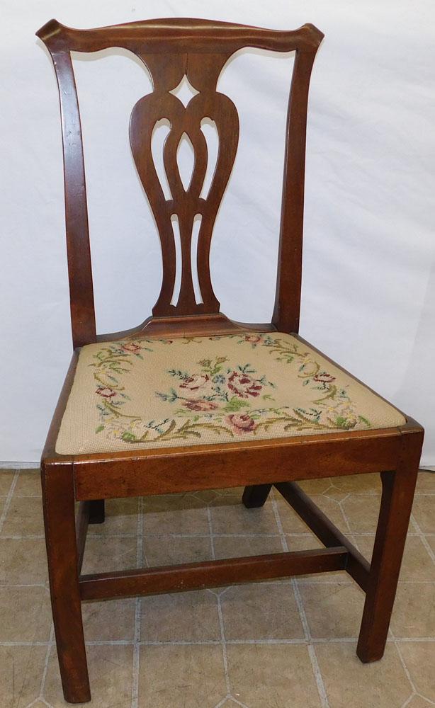Antique Mahogany Chippendale Style Side Chair with Needlepoint Seat (1 of 3)
