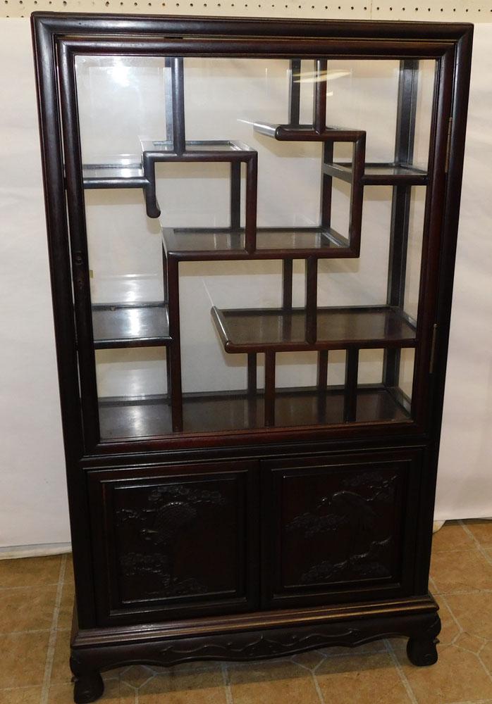 Carved Rosewood Oriental Vitrine Cabinet (1 of 7)
