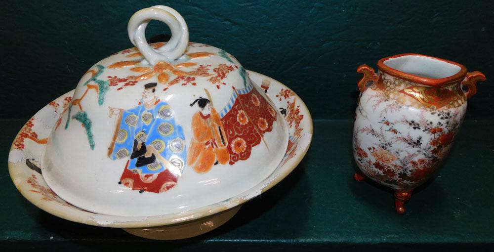 19th C Oriental Covered Bowl & Vase, (Bowl Has Restoration) (1 of 7)