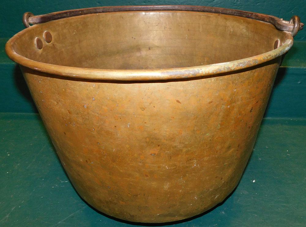 Antique Brass Bucket with Wrought Iron Handle (1 of 3)