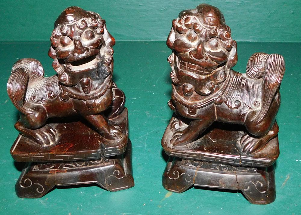 Pair of Carved Wood Oriental Foo Dogs (1 of 5)