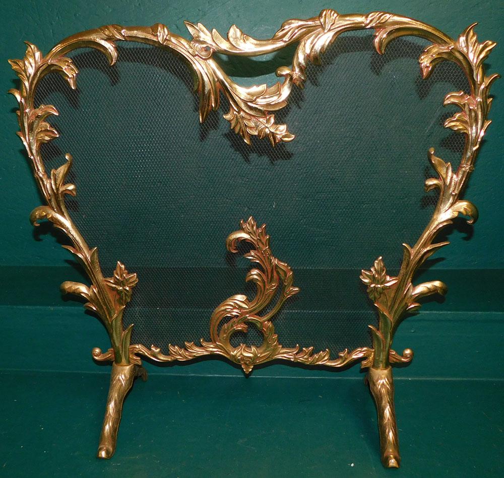 Ornate Cast Brass & Wire Mesh Fire Screen (1 of 2)
