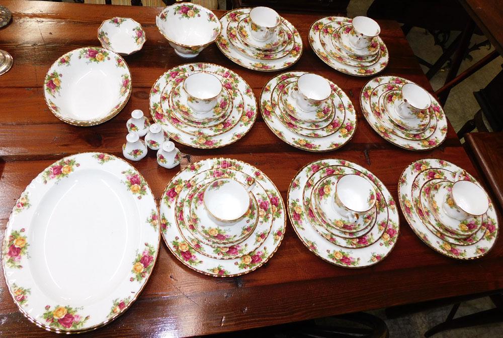 50 Pieces of Royal Albert "Old Country Roses": 50 Pieces of Royal Albert "Old Country Roses". ALL DESCRIPTIONS AND ANY CONDITION STATEMENT GIVEN BY LANGSTON AUCTION GALLERY ARE STRICTLY OPINIONS AND LANGSTON'S SHALL HAVE NO RESPONSIBILITY FOR ERRO