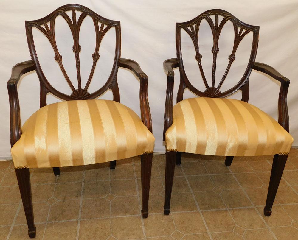Pair of Antique Wheat Carved Shield Back Arm Chairs (1 of 5)
