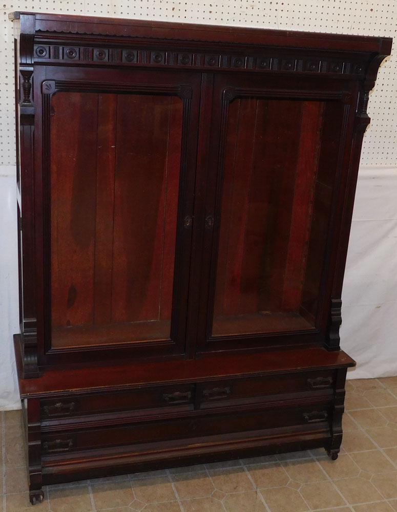 Walnut Victorian 2 Door Bookcase, (No Shelves) (1 of 6)