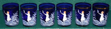 6 Cobalt Blue Mary Gregory Tumblers