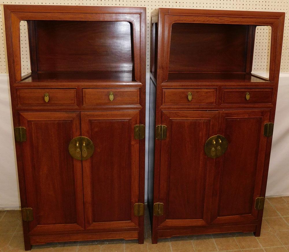 Pair of Oriental Rosewood 2 Drawer 2 Door Cabinets (1 of 5)