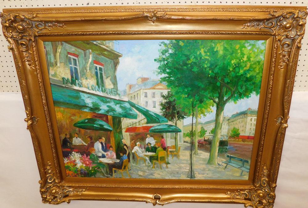 Ornate Gilded Frame Oil on Canvas Street Scene (1 of 8)