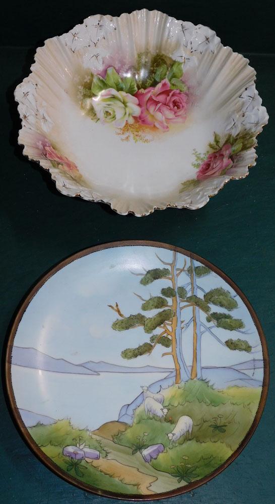 Hand Painted R.S. Prussia Bowl & Hand Painted Nippon Plate with Sheep Motif (1 of 5)