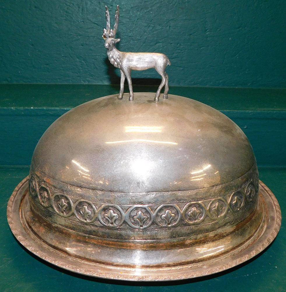 Silverplated Meat Dome with Undertray & Stag Motif (1 of 2)