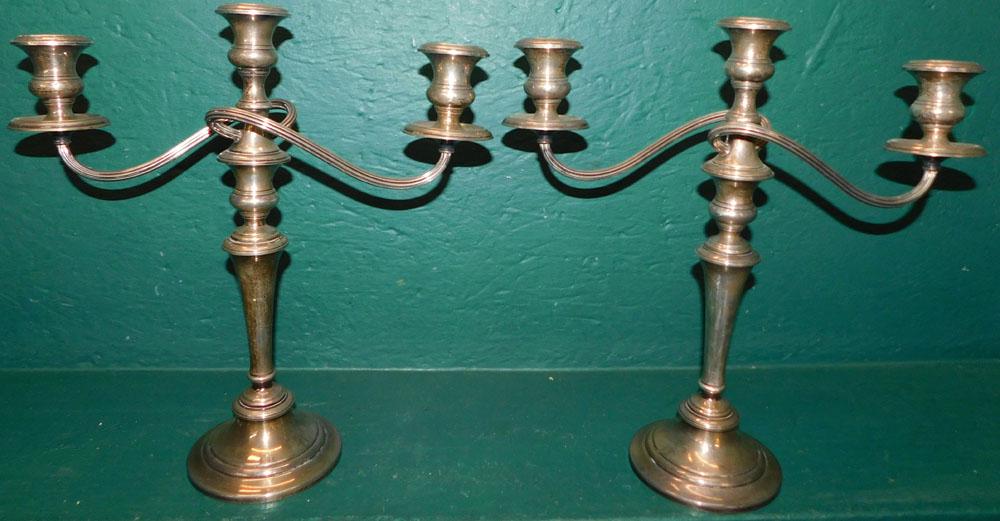 Pair of Sterling Weighted 3 Light Candelabras (1 of 2)