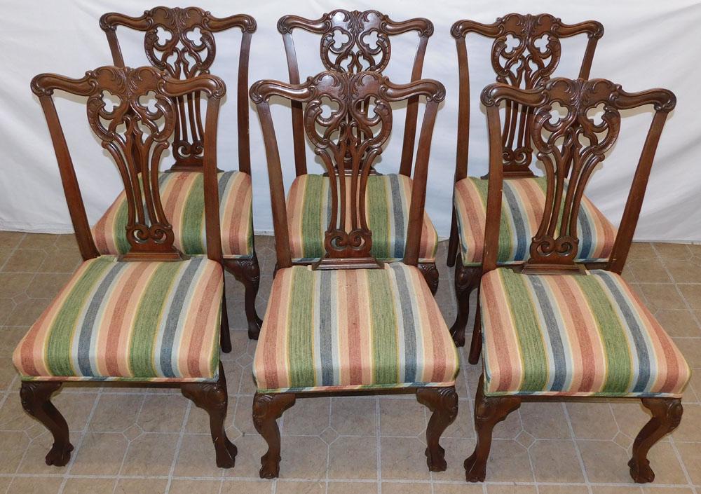 Set of 6 Carved Mahogany Chippendale Ball & Claw Dining Chairs: Set of 6 Carved Mahogany Chippendale Ball & Claw Dining Chairs . 40 1/4" H ALL DESCRIPTIONS AND ANY CONDITION STATEMENT GIVEN BY LANGSTON AUCTION GALLERY ARE STRICTLY OPINIONS AND LANGSTON'S SHALL HAV