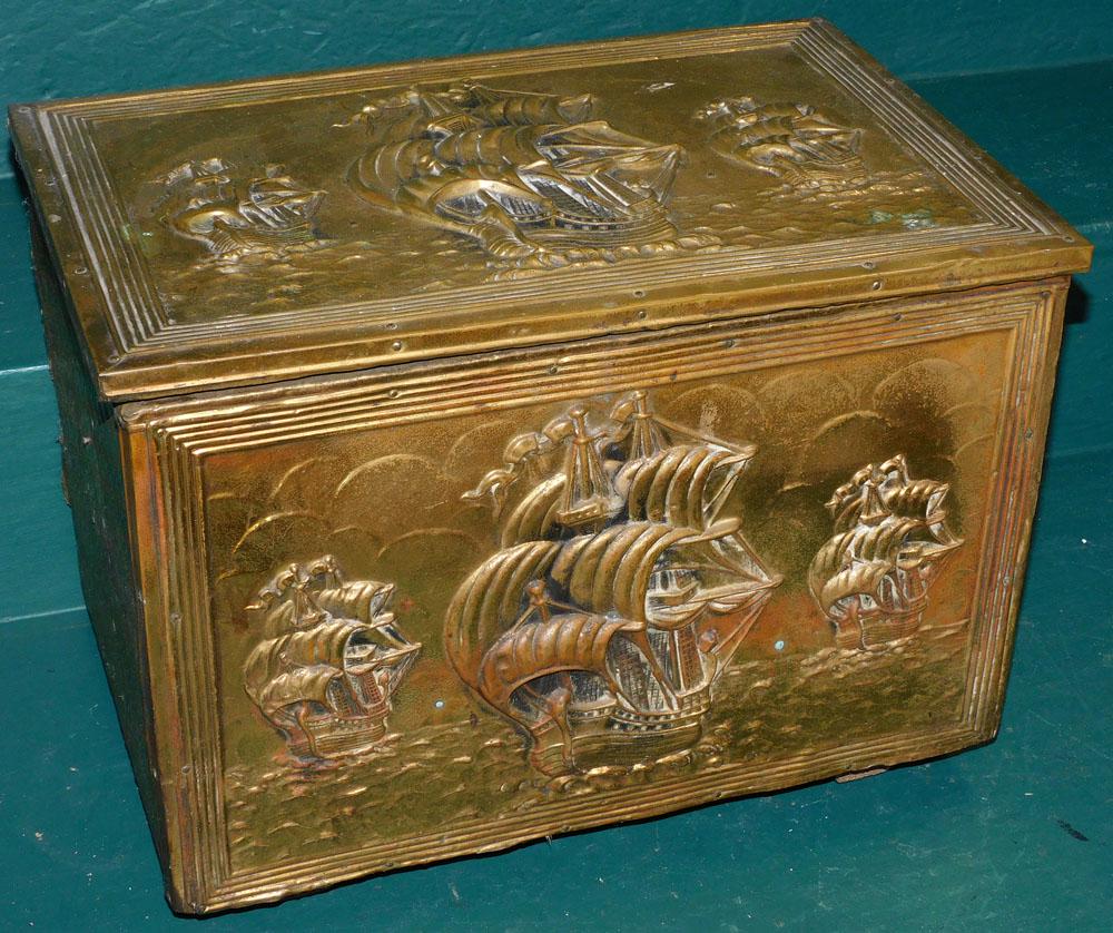 Antique Brass Embossed Kindling Box (1 of 5)