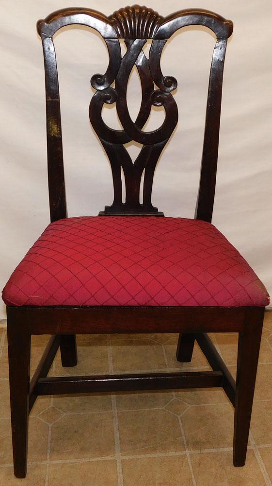 19th C Oak & Cherry Chippendale Straight Leg Side Chair (1 of 4)